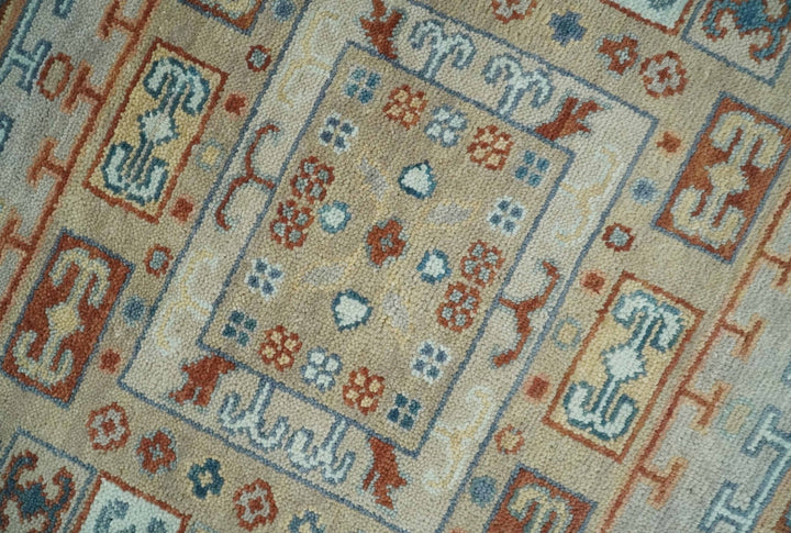 8x10 Hand Knotted Peach, Gray and Camel Traditional Persian Oushak Area Rug | TRDCP836810 - The Rug Decor