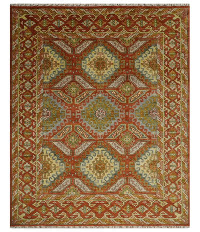 8x10 Hand Knotted Red, Beige and Gray Oriental Traditional Wool Area Rug - The Rug Decor