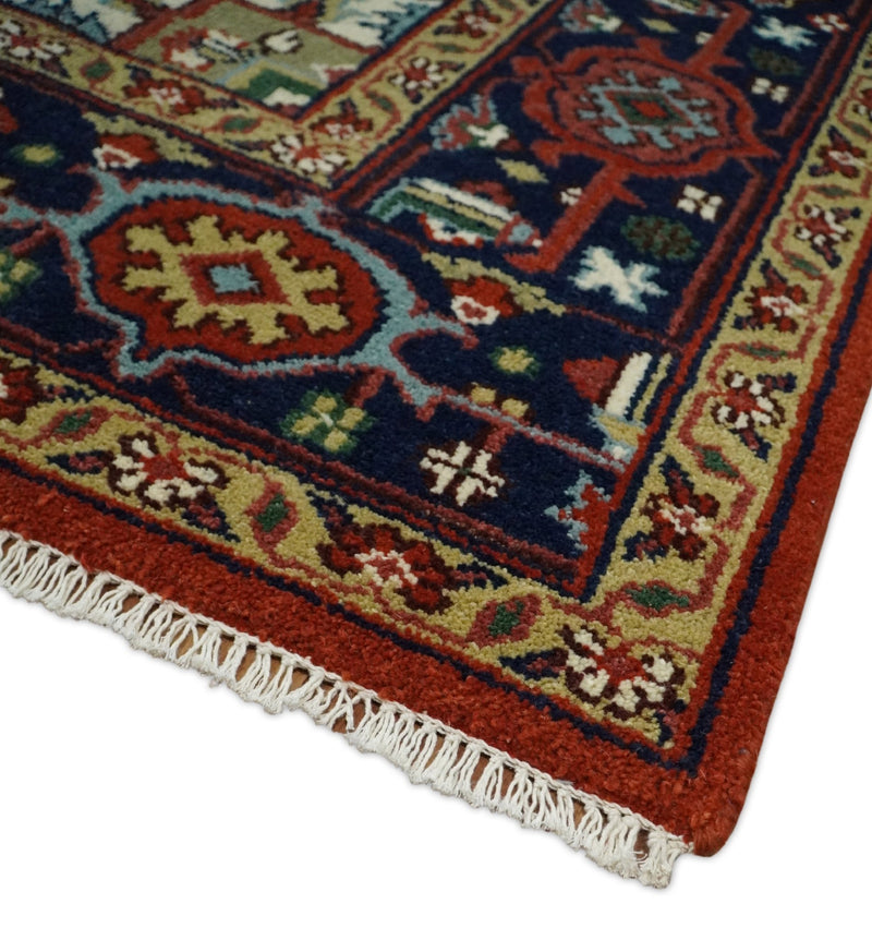 8x10 Hand Knotted Rust and Blue Traditional Vintage Heriz Serapi Antique Wool Rug | TRDCP576810 - The Rug Decor