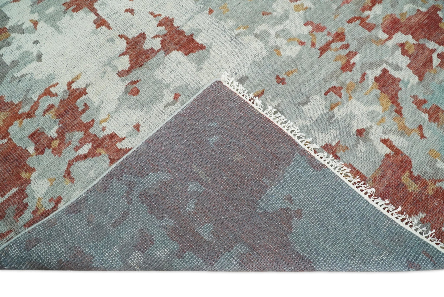8x10 Hand Knotted Rust and Gray Modern Abstract Low Pile Contemporary Wool Rug | TRD2651 - The Rug Decor