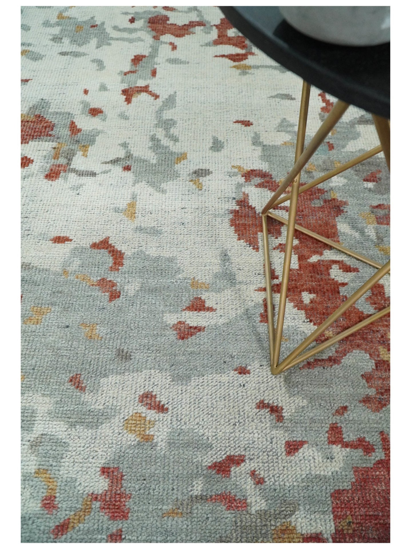 8x10 Hand Knotted Rust and Gray Modern Abstract Low Pile Contemporary Wool Rug | TRD2651 - The Rug Decor