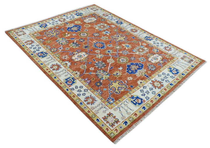 8x10 Hand Knotted Rust and Ivory Traditional Vintage Persian Style Antique Wool Rug | TRDCP752810 - The Rug Decor