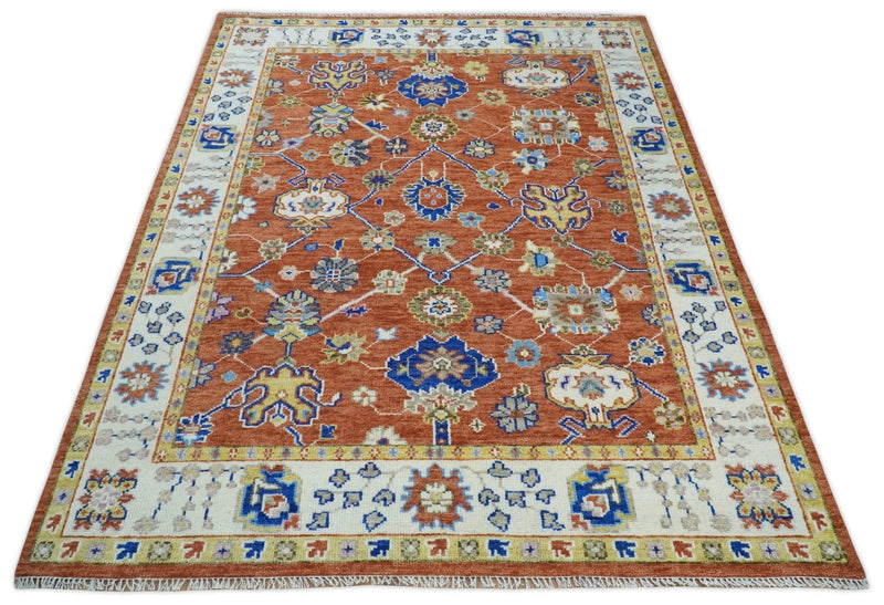 8x10 Hand Knotted Rust and Ivory Traditional Vintage Persian Style Antique Wool Rug | TRDCP752810 - The Rug Decor