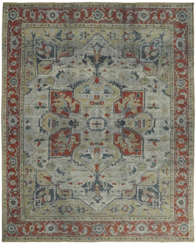 8x10 Hand Knotted Serapi Silver and Rust Traditional Antique Area Rug | TRD2401 - The Rug Decor