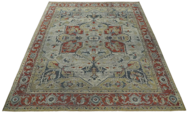 8x10 Hand Knotted Serapi Silver and Rust Traditional Antique Area Rug | TRD2401 - The Rug Decor