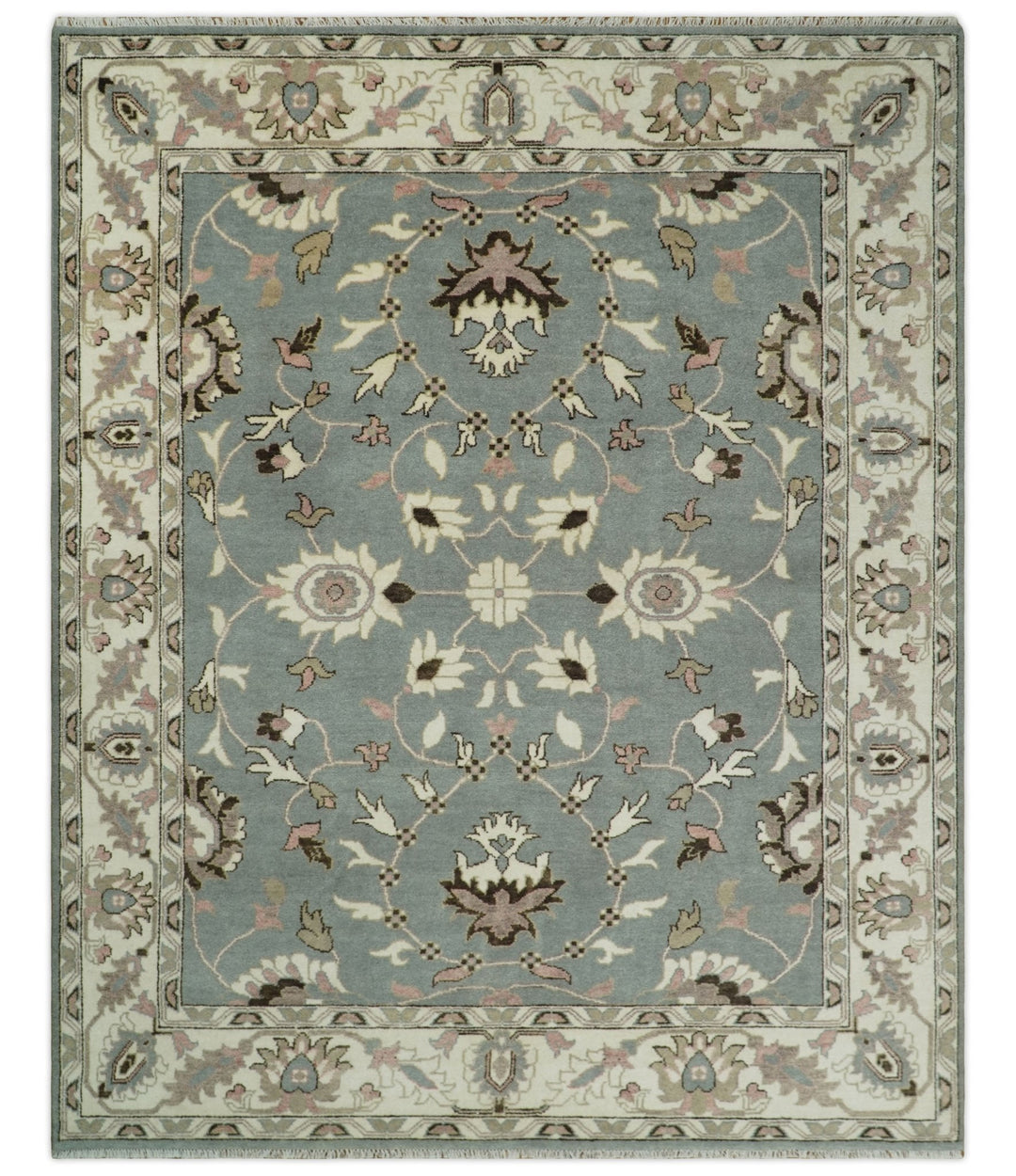 8x10 Hand Knotted Silver and Beige Traditional Persian Oushak Wool Rug | TRDCP760810 - The Rug Decor