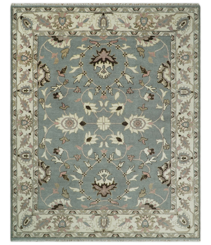 8x10 Hand Knotted Silver and Beige Traditional Persian Oushak Wool Rug | TRDCP760810 - The Rug Decor