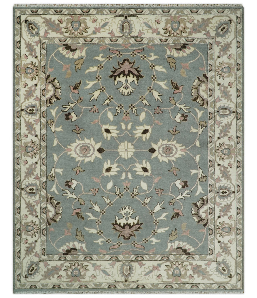 8x10 Hand Knotted Silver and Beige Traditional Persian Oushak Wool Rug | TRDCP760810 - The Rug Decor