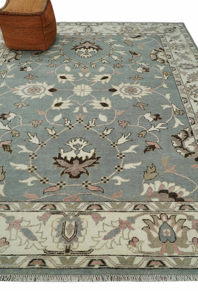 8x10 Hand Knotted Silver and Beige Traditional Persian Oushak Wool Rug | TRDCP760810 - The Rug Decor