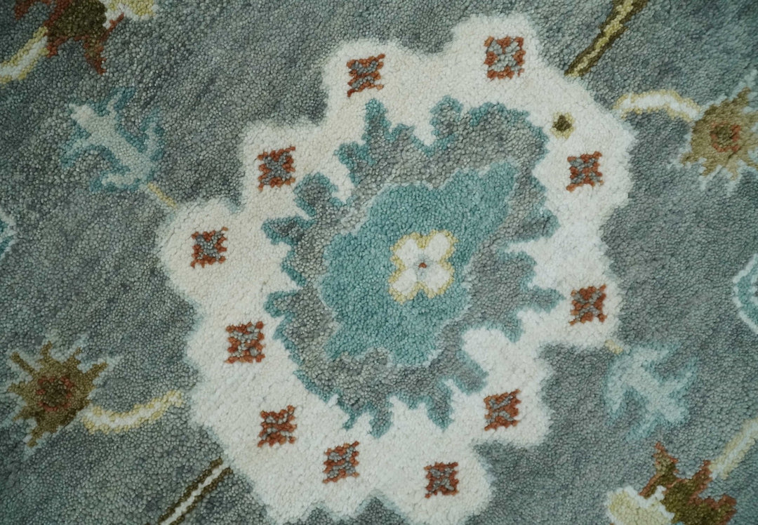 8x10 Hand Knotted Silver and Ivory Oriental Oushak Wool Rug - The Rug Decor