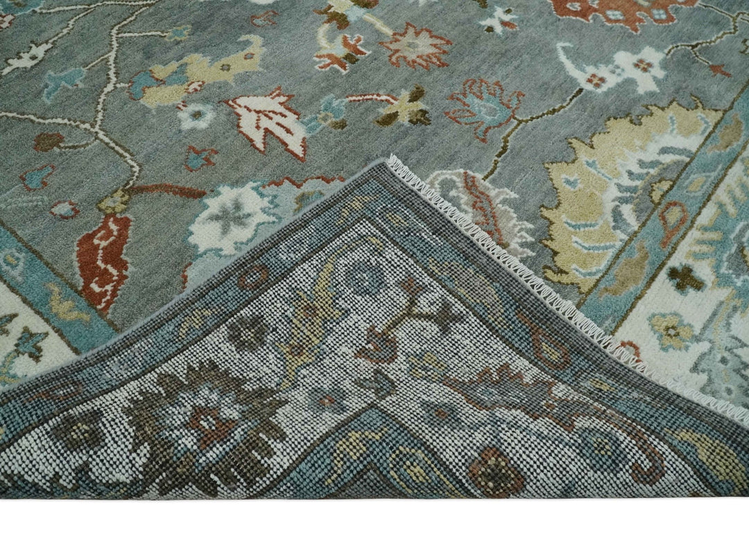 8x10 Hand Knotted Silver and Ivory Oriental Oushak Wool Rug - The Rug Decor