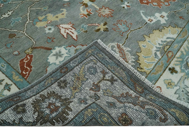 8x10 Hand Knotted Silver and Ivory Oriental Oushak Wool Rug - The Rug Decor
