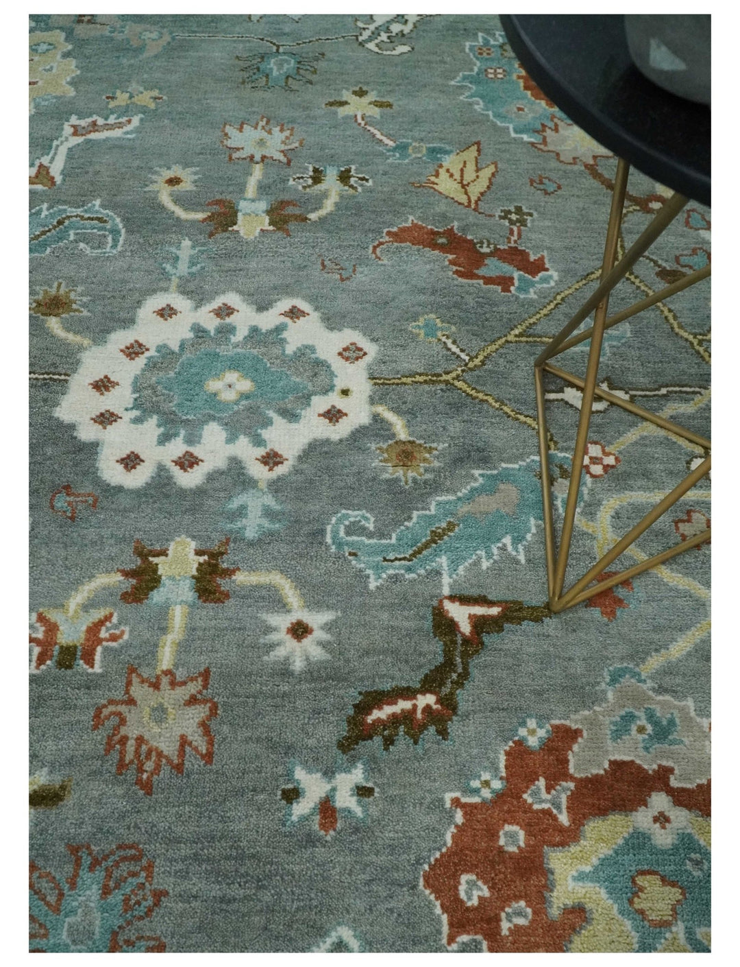 8x10 Hand Knotted Silver and Ivory Oriental Oushak Wool Rug - The Rug Decor