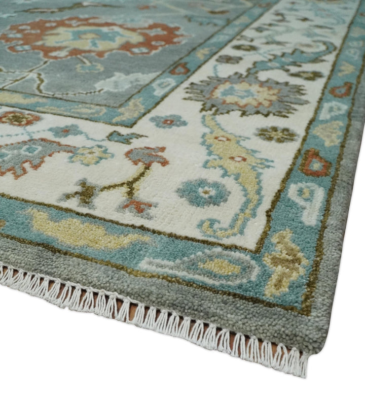 8x10 Hand Knotted Silver and Ivory Oriental Oushak Wool Rug - The Rug Decor