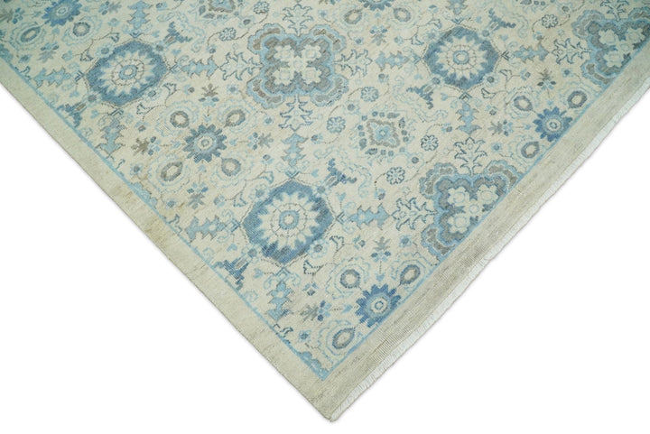 8x10 Hand Knotted Traditional Ivory and Blue Oxidized Textured Low Pile Wool Rug | TRD1650810 - The Rug Decor