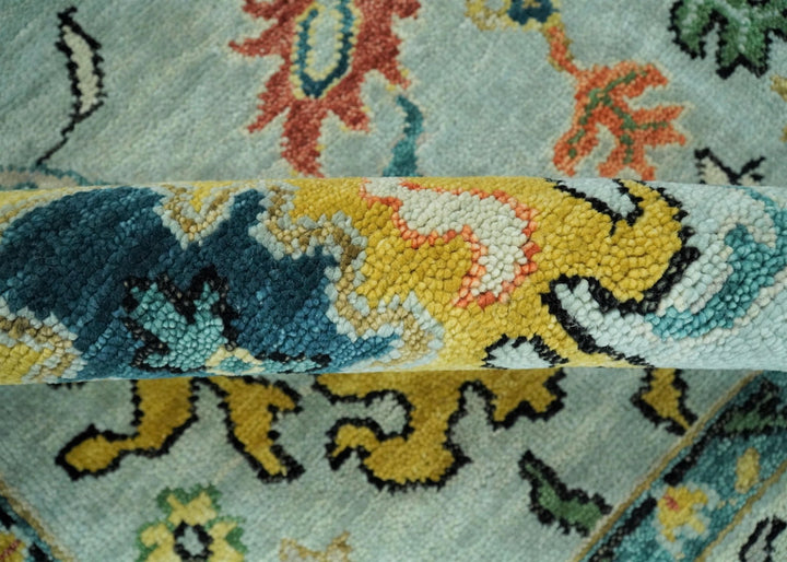 8x10 Hand Knotted Traditional Persian Blue and Beige Vibrant Turkish Oushak Area Rug | TRDCP423810 - The Rug Decor