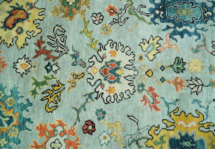 8x10 Hand Knotted Traditional Persian Blue and Beige Vibrant Turkish Oushak Area Rug | TRDCP423810 - The Rug Decor