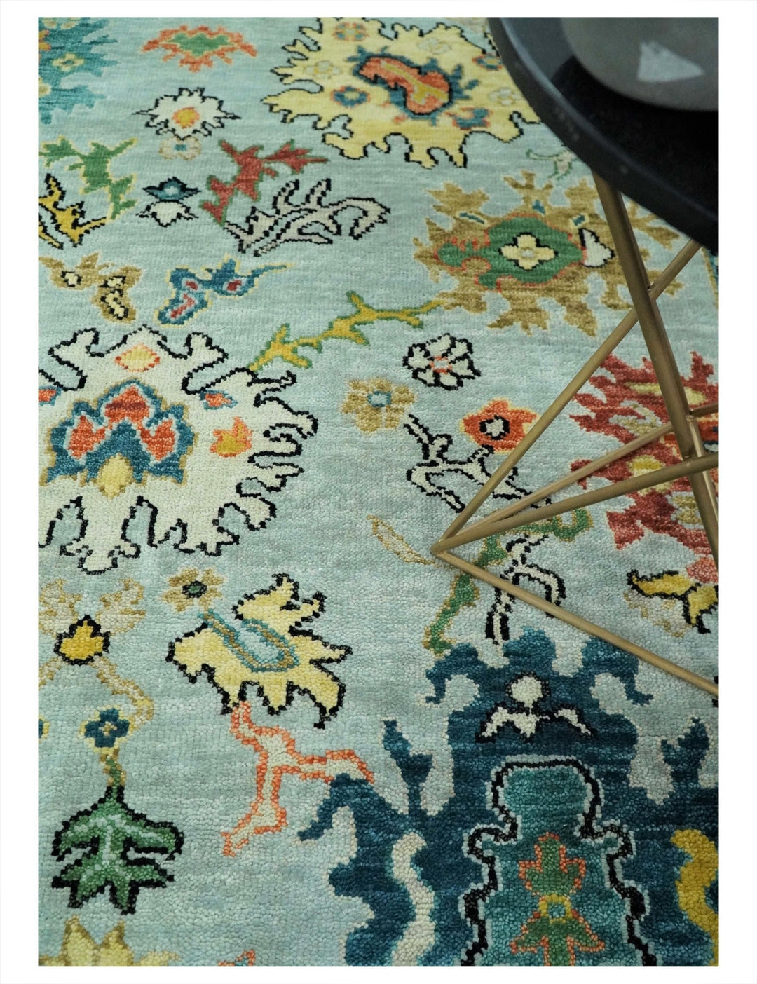 8x10 Hand Knotted Traditional Persian Blue and Beige Vibrant Turkish Oushak Area Rug | TRDCP423810 - The Rug Decor