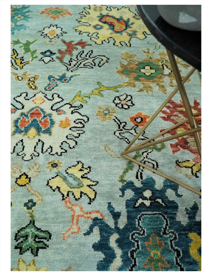 8x10 Hand Knotted Traditional Persian Blue and Beige Vibrant Turkish Oushak Area Rug | TRDCP423810 - The Rug Decor