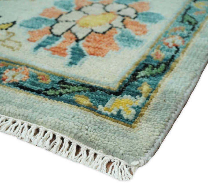 8x10 Hand Knotted Traditional Persian Blue and Beige Vibrant Turkish Oushak Area Rug | TRDCP423810 - The Rug Decor