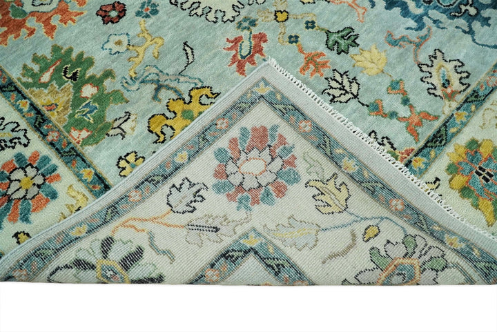 8x10 Hand Knotted Traditional Persian Blue and Beige Vibrant Turkish Oushak Area Rug | TRDCP423810 - The Rug Decor