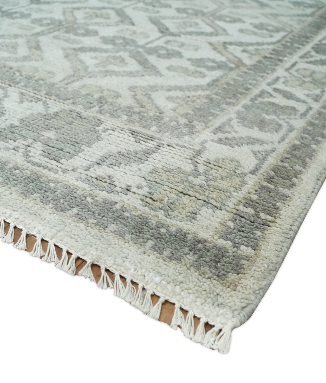 8x10 Hand Knotted Turkish Ivory and Silver Traditional Antique Persian Area Rug | TRDCP1120810S - The Rug Decor