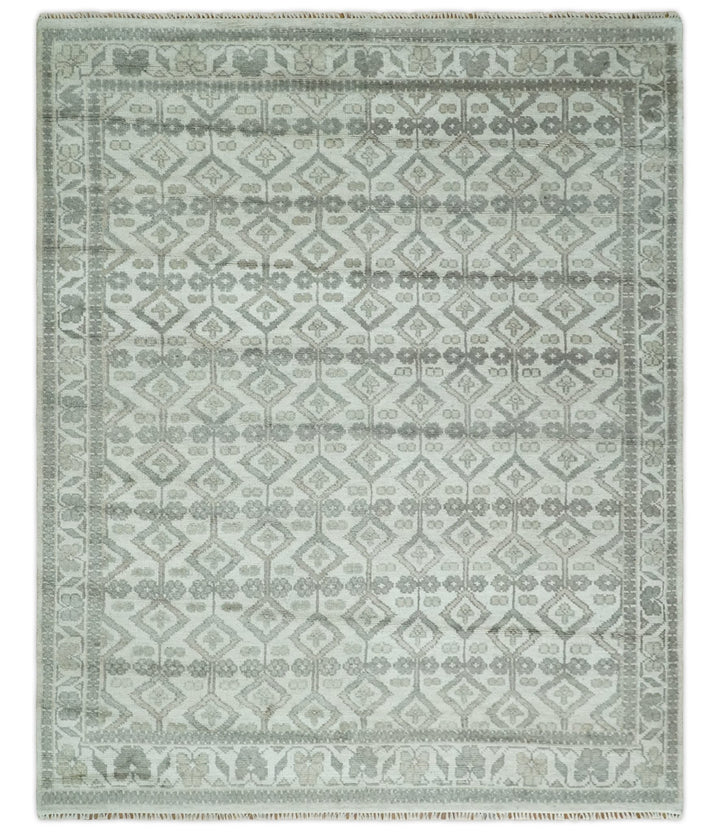 8x10 Hand Knotted Turkish Ivory and Silver Traditional Antique Persian Area Rug | TRDCP1120810S - The Rug Decor