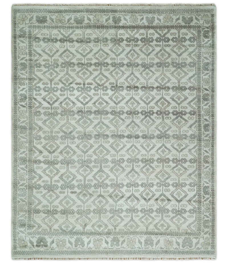 8x10 Hand Knotted Turkish Ivory and Silver Traditional Antique Persian Area Rug | TRDCP1120810S - The Rug Decor
