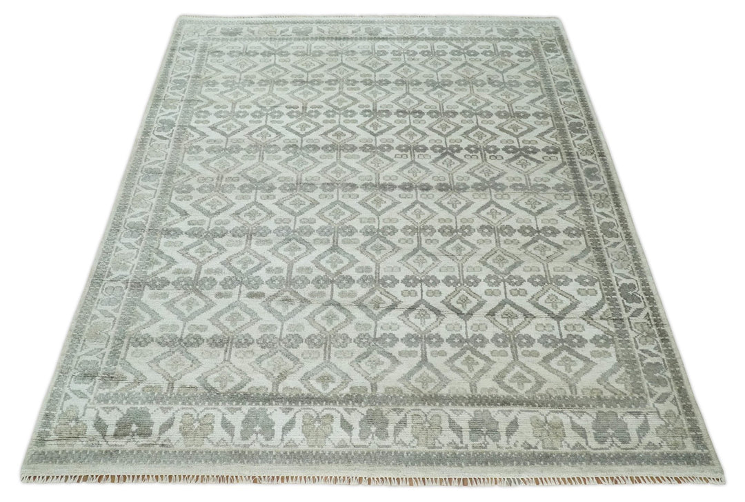8x10 Hand Knotted Turkish Ivory and Silver Traditional Antique Persian Area Rug | TRDCP1120810S - The Rug Decor