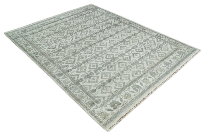 8x10 Hand Knotted Turkish Ivory and Silver Traditional Antique Persian Area Rug | TRDCP1120810S - The Rug Decor