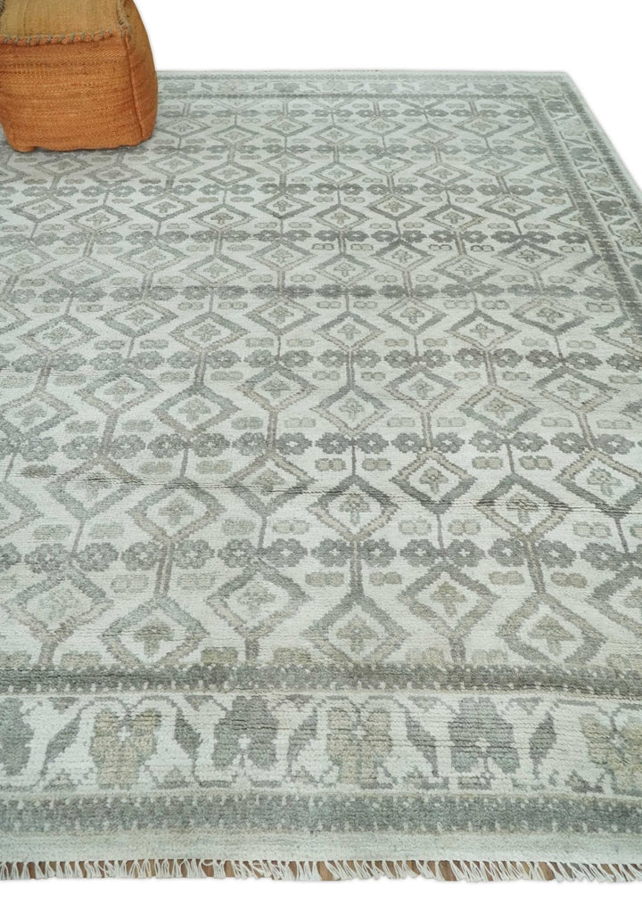 8x10 Hand Knotted Turkish Ivory and Silver Traditional Antique Persian Area Rug | TRDCP1120810S - The Rug Decor