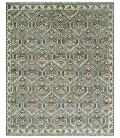 8x10 Hand Knotted Turkish Silver, Ivory and Rust Traditional Antique Persian Low Pile Area Rug | TRDCP1129810S - The Rug Decor