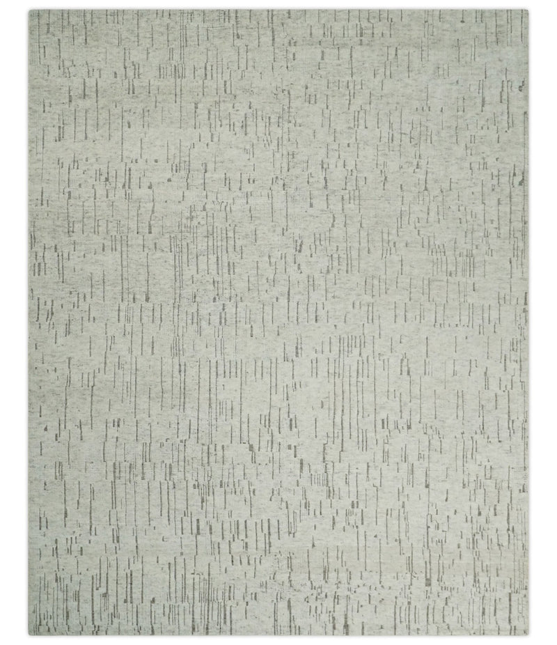8x10 Hand Knotted Woolen Modern Contemporary Beige and Gray Tribal Area Rug | TRDCP637810 - The Rug Decor