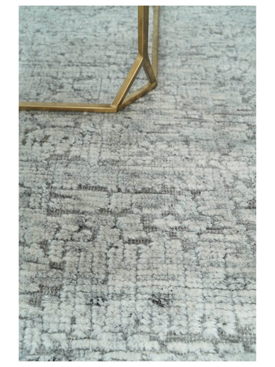 8x10 Hand Knotted Woolen Textured Contemporary Silver Tribal Area Rug | TRI3 - The Rug Decor