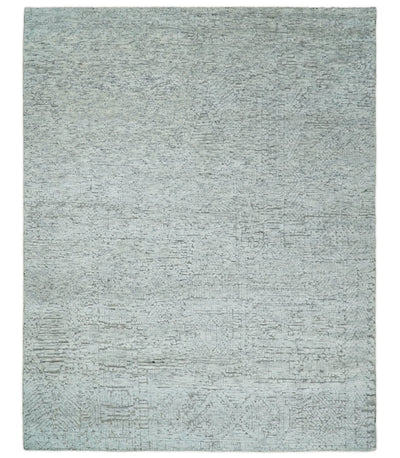 8x10 Hand Knotted Woolen Textured Contemporary Silver Tribal Area Rug | TRI3 - The Rug Decor