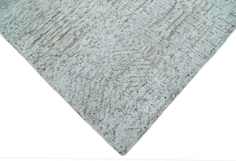 8x10 Hand Knotted Woolen Textured Contemporary Silver Tribal Area Rug | TRI3 - The Rug Decor