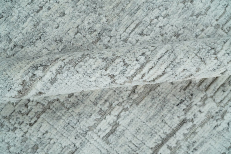 8x10 Hand Knotted Woolen Textured Contemporary Silver Tribal Area Rug | TRI3 - The Rug Decor