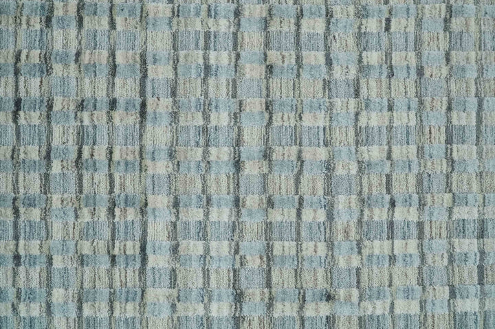 8x10 Hand Made Checkered Silver, Camel and Brown Scandinavian Blended Wool Flatwoven Area Rug | KE40 - The Rug Decor