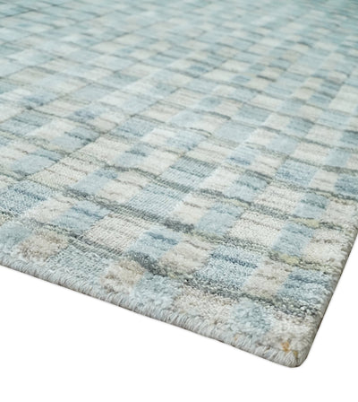 8x10 Hand Made Checkered Silver, Camel and Brown Scandinavian Blended Wool Flatwoven Area Rug | KE40 - The Rug Decor
