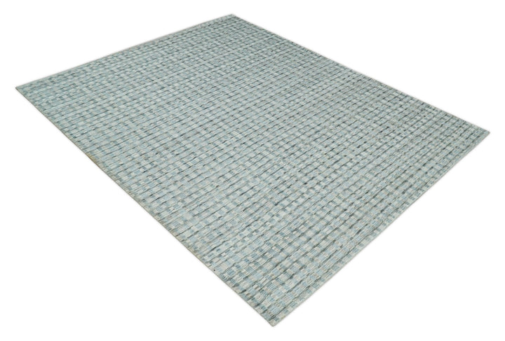 8x10 Hand Made Checkered Silver, Camel and Brown Scandinavian Blended Wool Flatwoven Area Rug | KE40 - The Rug Decor