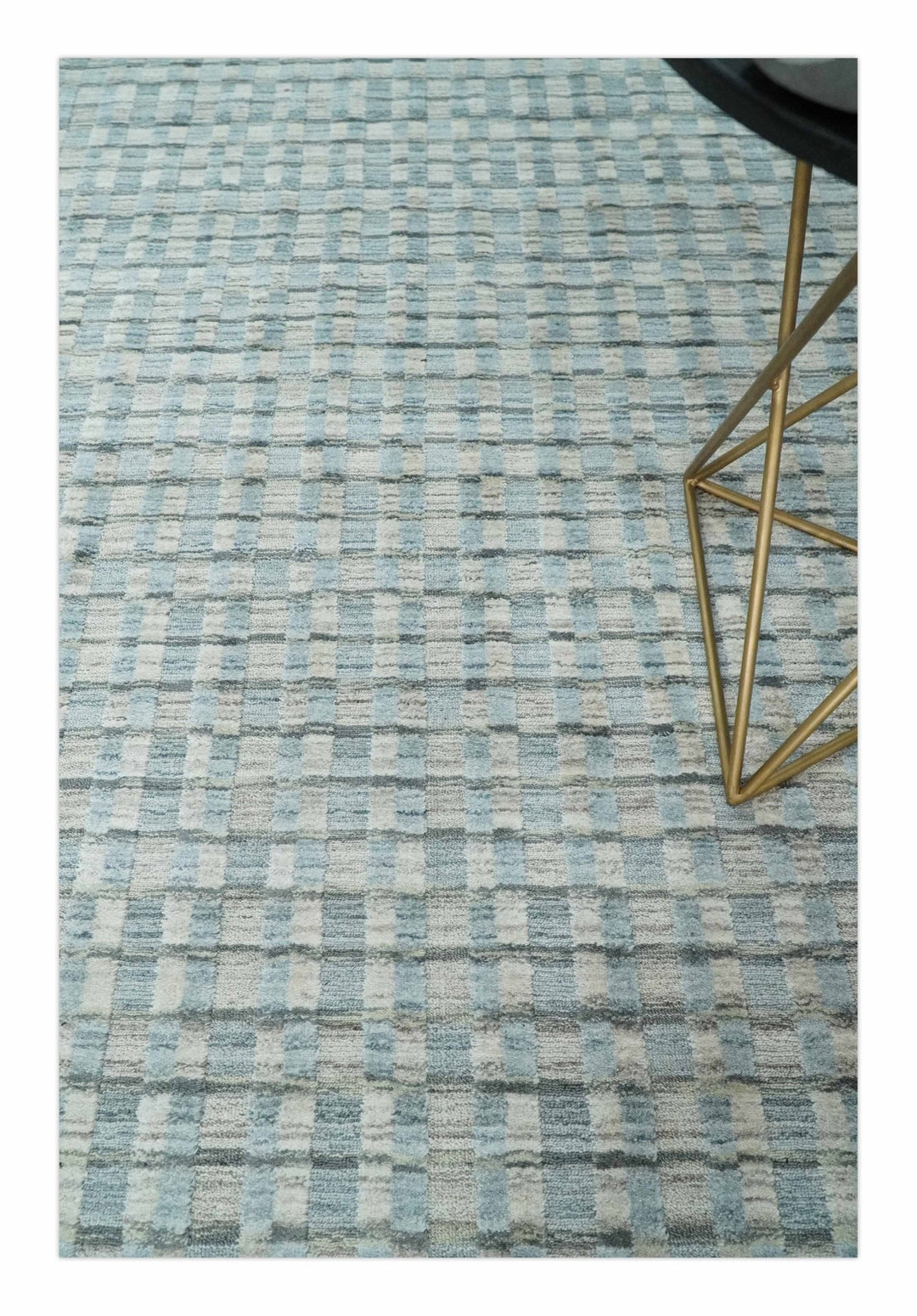 8x10 Hand Made Checkered Silver, Camel and Brown Scandinavian Blended Wool Flatwoven Area Rug | KE40 - The Rug Decor