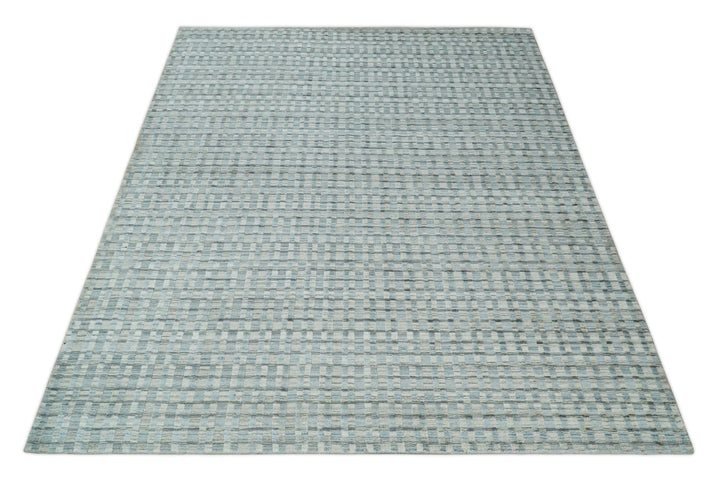 8x10 Hand Made Checkered Silver, Camel and Brown Scandinavian Blended Wool Flatwoven Area Rug | KE40 - The Rug Decor