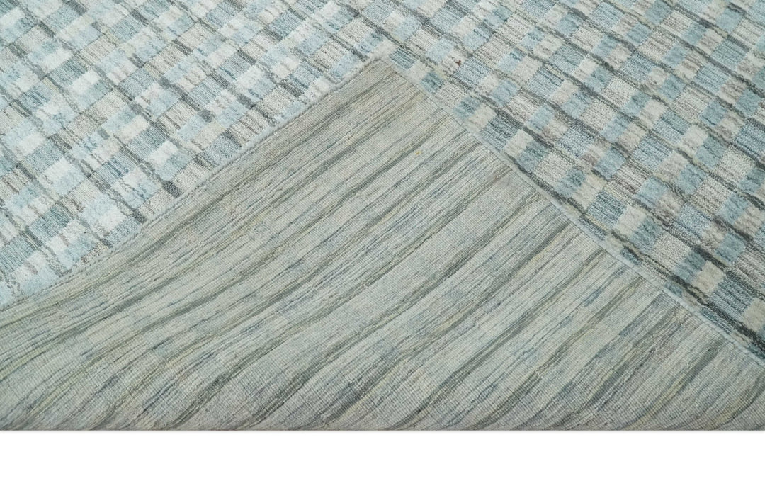 8x10 Hand Made Checkered Silver, Camel and Brown Scandinavian Blended Wool Flatwoven Area Rug | KE40 - The Rug Decor