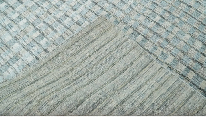 8x10 Hand Made Checkered Silver, Camel and Brown Scandinavian Blended Wool Flatwoven Area Rug | KE40 - The Rug Decor