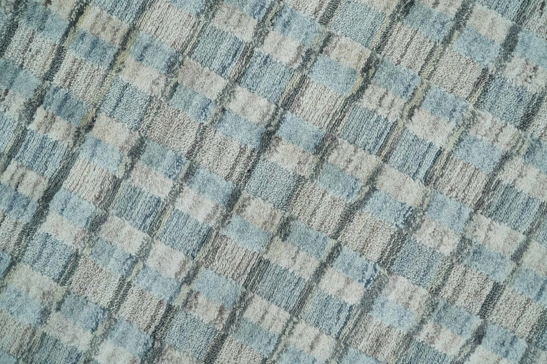 8x10 Hand Made Checkered Silver, Camel and Brown Scandinavian Blended Wool Flatwoven Area Rug | KE40 - The Rug Decor