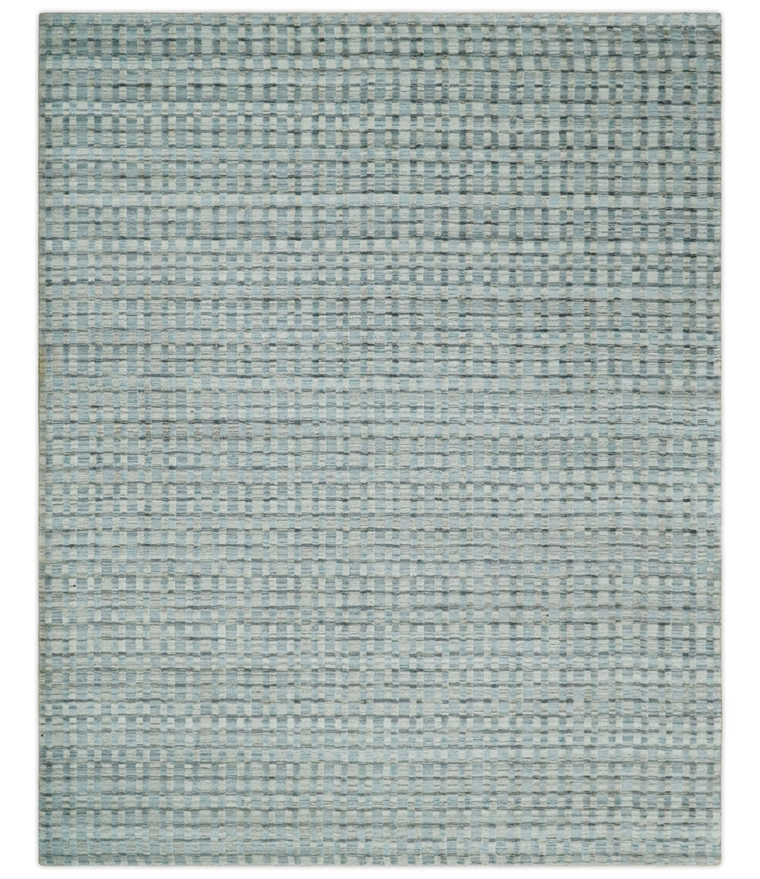 8x10 Hand Made Checkered Silver, Camel and Brown Scandinavian Blended Wool Flatwoven Area Rug | KE40 - The Rug Decor