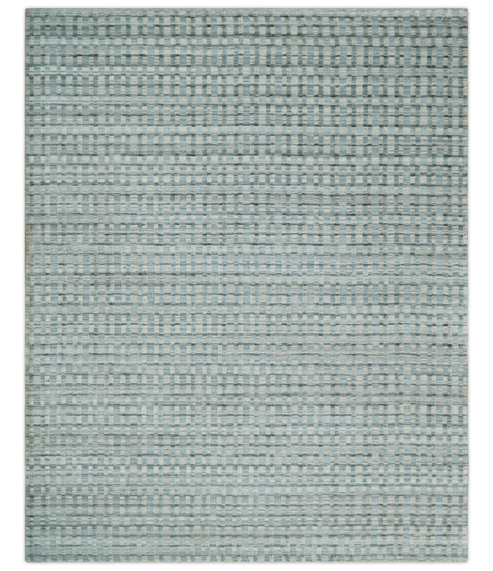 8x10 Hand Made Checkered Silver, Camel and Brown Scandinavian Blended Wool Flatwoven Area Rug | KE40 - The Rug Decor