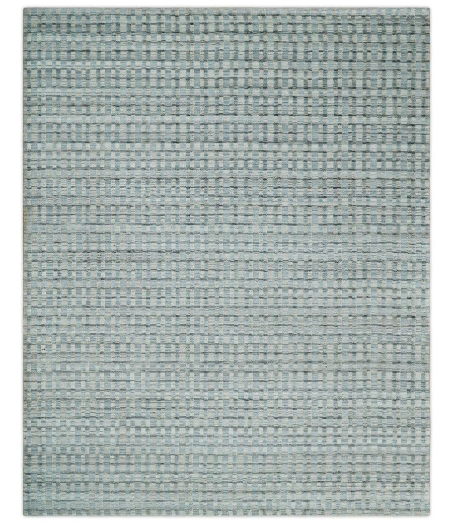 8x10 Hand Made Checkered Silver, Camel and Brown Scandinavian Blended Wool Flatwoven Area Rug | KE40 - The Rug Decor