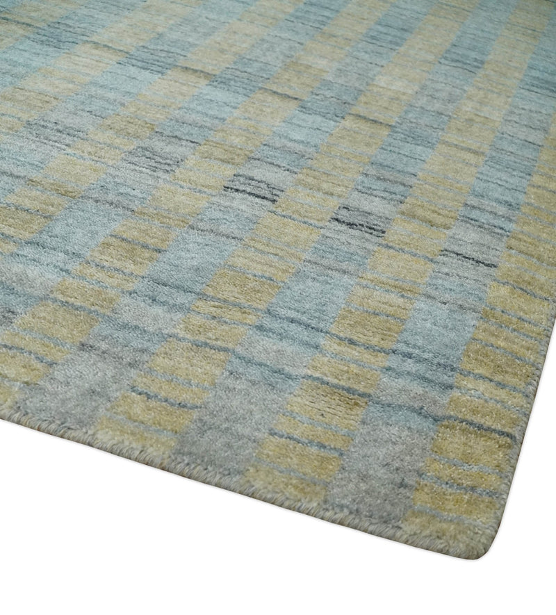 8x10 Hand Made Modern Stripes Camel and Silver Scandinavian Blended Wool Flatwoven Area Rug | KE20 - The Rug Decor