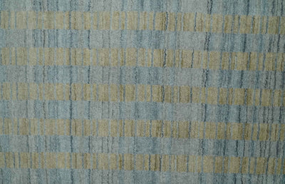 8x10 Hand Made Modern Stripes Camel and Silver Scandinavian Blended Wool Flatwoven Area Rug | KE20 - The Rug Decor